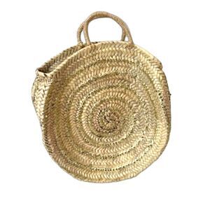 Straw Bag Round with Gold Sequins Top Handle Summer Beach Vacation